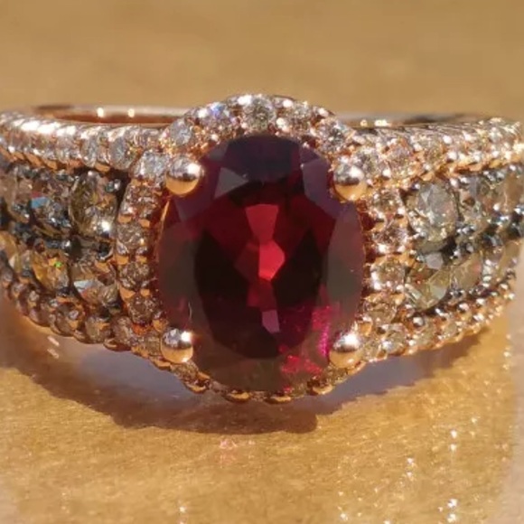 LeVian. 14k gold. Red garnet&diamond ring - Picture 5 of 6
